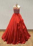 Sparkly Beaded Bodice Miss Teens Red Pageant Gown - ToddlerPageantDress