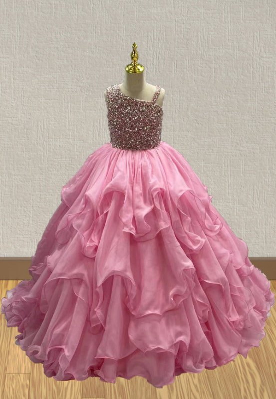 Teenage Girls Stunning Pink Ball Gown with Glitz Bodice - ToddlerPageantDress