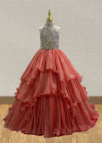 Youth Stunning Halter Pageant Dress with Sparkly Beaded Bodice