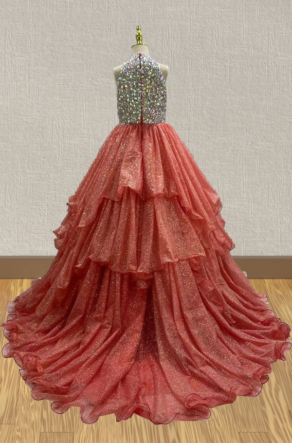 Youth Stunning Halter Pageant Dress with Sparkly Beaded Bodice