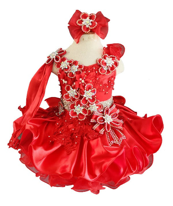 One Shoulder Little Girl/Child/Infant/Toddler Red Cupcake Pagaent dress