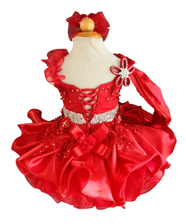 One Shoulder Little Girl/Child/Infant/Toddler Red Cupcake Pagaent dress