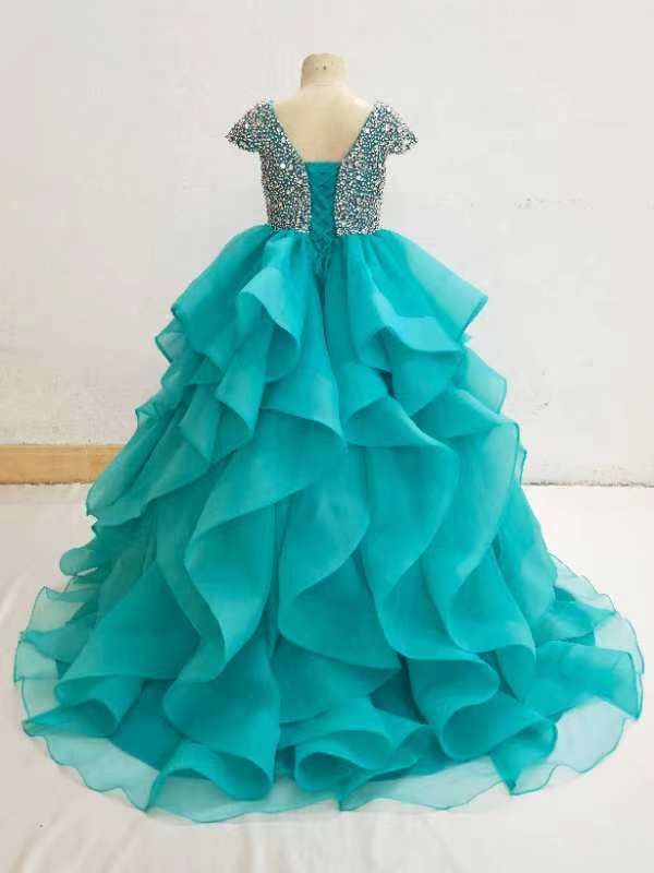 Beauty Cap Sleeve Little Girl Sparkly Pageant Dress - ToddlerPageantDress