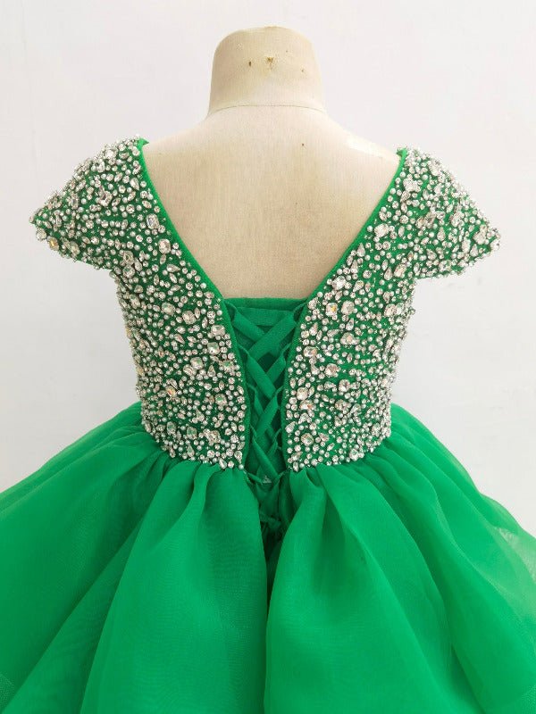 Cap Sleeve Glitzy Beaded Bodice Teen Pageant Dress - ToddlerPageantDress