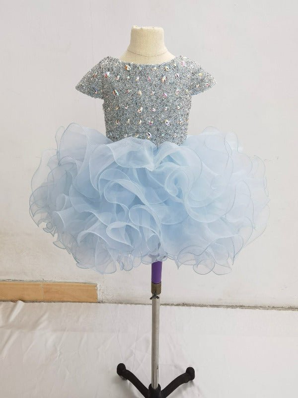 Cap Sleeve Little Girls Sparkly Cupcake Pageant Gown - ToddlerPageantDress