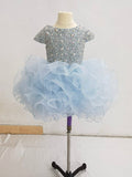Cap Sleeve Little Girls Sparkly Cupcake Pageant Gown - ToddlerPageantDress