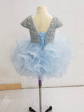 Cap Sleeve Little Girls Sparkly Cupcake Pageant Gown - ToddlerPageantDress