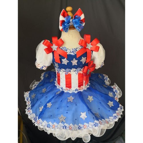 Custom Made Baby Girl 4th of July Infant Pageant Dress with Headbands - ToddlerPageantDress
