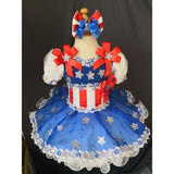 Custom Made Baby Girl 4th of July Infant Pageant Dress with Headbands - ToddlerPageantDress