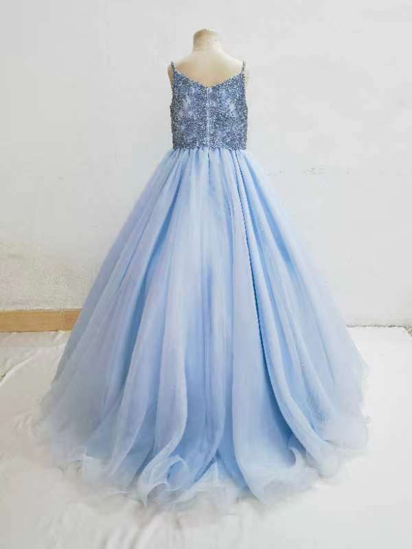 Custom Made Little Girls Sky Blue Prom Pageant Couture - ToddlerPageantDress