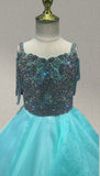 Floor - length Mint Pageant Gown with Glitz Beaded Bodice - ToddlerPageantDress