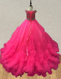 Fuchsia Beaded Bodice Little Girls Gorgeous Evening Gown - ToddlerPageantDress