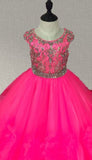 Fuchsia Beaded Bodice Little Girls Gorgeous Evening Gown - ToddlerPageantDress