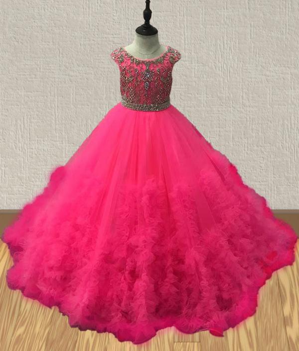 Fuchsia Beaded Bodice Little Girls Gorgeous Evening Gown - ToddlerPageantDress