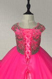 Fuchsia Beaded Bodice Little Girls Gorgeous Evening Gown - ToddlerPageantDress