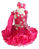 Full Hand made Baby Girl Hot Pink Cupcake Pageant Dress with Headbands - ToddlerPageantDress