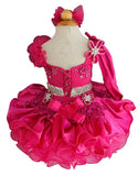 Full Hand made Baby Girl Hot Pink Cupcake Pageant Dress with Headbands - ToddlerPageantDress