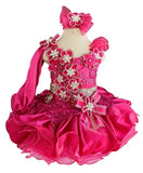 Full Hand made Baby Girl Hot Pink Cupcake Pageant Dress with Headbands - ToddlerPageantDress