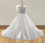 Glitz Beaded Bodice Flower GIrls White Prom Couture - ToddlerPageantDress