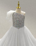 Glitz Beaded Bodice Flower GIrls White Prom Couture - ToddlerPageantDress