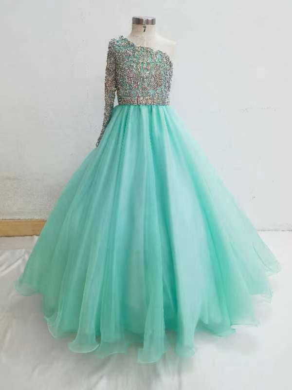 Glitz Beaded Bodice Little Girls Long Sleeve Evening Gown - ToddlerPageantDress