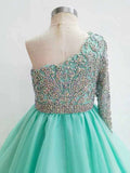 Glitz Beaded Bodice Little Girls Long Sleeve Evening Gown - ToddlerPageantDress
