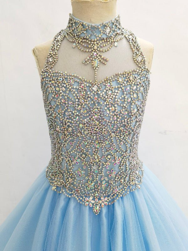 Glitzly Beaded Bodice Little Girls Sky Blue Value Pageant Dress - ToddlerPageantDress