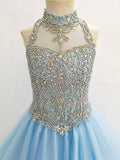 Glitzly Beaded Bodice Little Girls Sky Blue Value Pageant Dress - ToddlerPageantDress