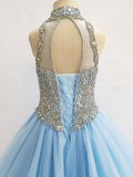 Glitzly Beaded Bodice Little Girls Sky Blue Value Pageant Dress - ToddlerPageantDress