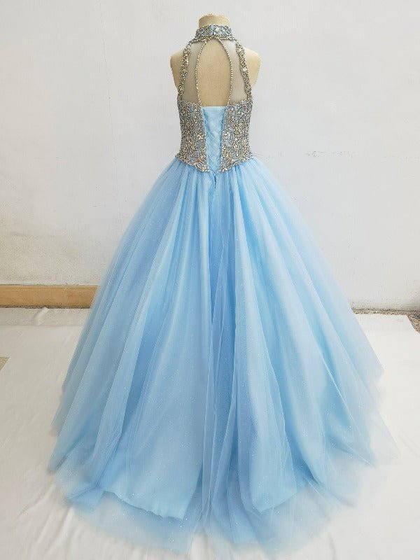 Glitzly Beaded Bodice Little Girls Sky Blue Value Pageant Dress - ToddlerPageantDress