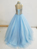 Glitzly Beaded Bodice Little Girls Sky Blue Value Pageant Dress - ToddlerPageantDress