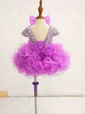 Glitzy Beaded Bodice Baby Girl Purple Cupcake Pageant Dress - ToddlerPageantDress