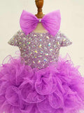 Glitzy Beaded Bodice Baby Girl Purple Cupcake Pageant Dress - ToddlerPageantDress