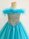Glitzy Feather Green Ball Gown for Teenage Girl - ToddlerPageantDress