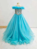 Glitzy Feather Green Ball Gown for Teenage Girl - ToddlerPageantDress