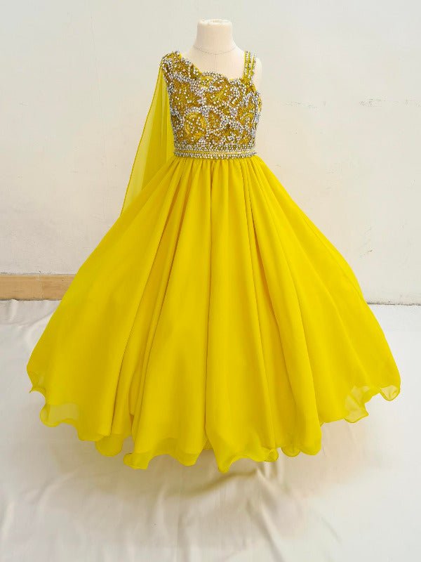 Gorgous Flower GIrls Glitzy Pageant Dress With Cape - ToddlerPageantDress