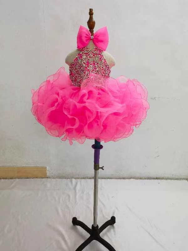 Halter Beaded Bodice Baby Girl Cupcake Pageant Gown - ToddlerPageantDress