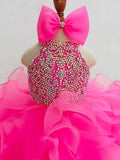 Halter Beaded Bodice Baby Girl Cupcake Pageant Gown - ToddlerPageantDress
