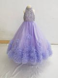 Halter Beaded Bodice Flower Girl Lilac Pageant Dress - ToddlerPageantDress