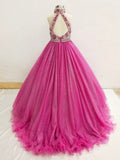 Halter Beaded Bodice Little Girl Glitzy Pageant Gown - ToddlerPageantDress