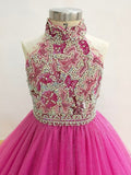 Halter Beaded Bodice Little Girl Glitzy Pageant Gown - ToddlerPageantDress