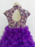 Halter Beaded Bodice Purple Preteen Ball Bown - ToddlerPageantDress