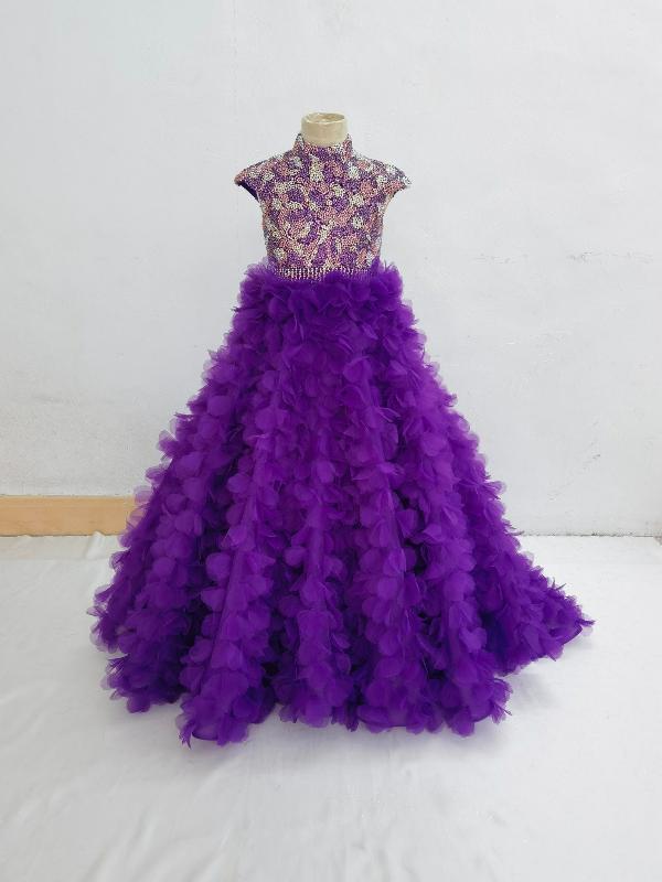 Halter Beaded Bodice Purple Preteen Ball Bown - ToddlerPageantDress