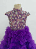 Halter Beaded Bodice Purple Preteen Ball Bown - ToddlerPageantDress