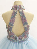 Halter Beaded Bodice Sparkly Young Girls Prom Pageant Couture - ToddlerPageantDress