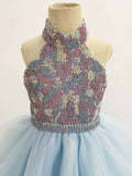 Halter Beaded Bodice Sparkly Young Girls Prom Pageant Couture - ToddlerPageantDress