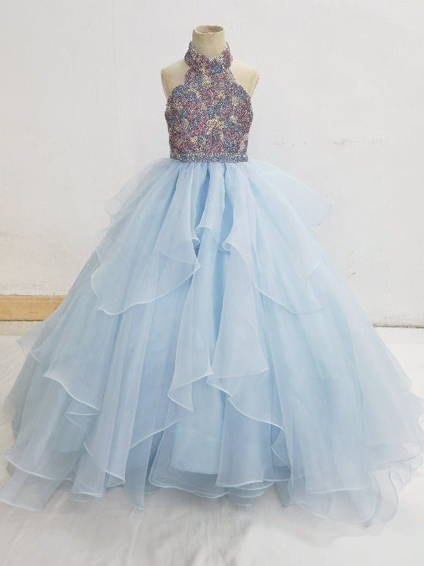 Halter Beaded Bodice Sparkly Young Girls Prom Pageant Couture - ToddlerPageantDress