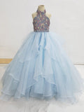 Halter Beaded Bodice Sparkly Young Girls Prom Pageant Couture - ToddlerPageantDress