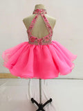 Halter Sparkly Beaded Bodice Baby Doll Pageant Dress - ToddlerPageantDress