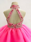 Halter Sparkly Beaded Bodice Baby Doll Pageant Dress - ToddlerPageantDress